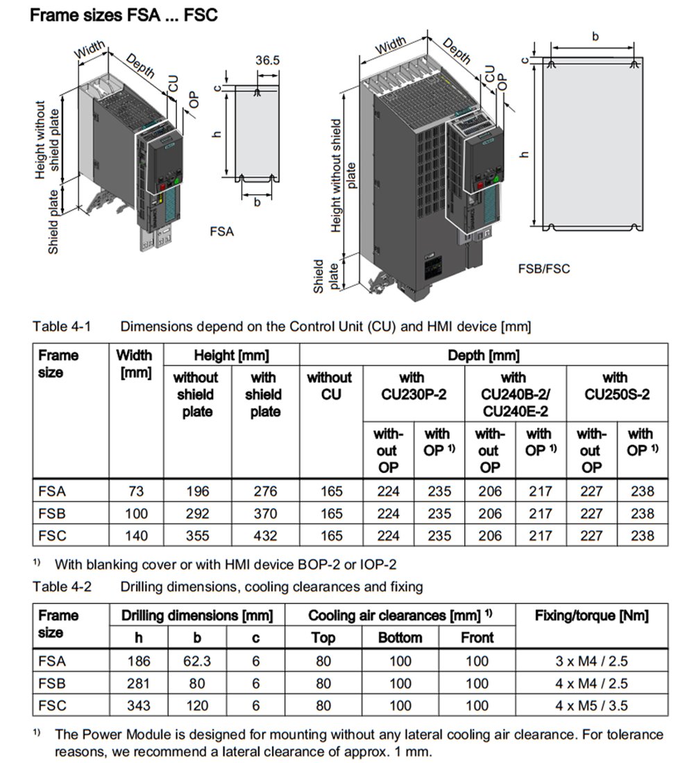 Kích thước Biến tần Siemens Sinamics G120 (PM240-2) 6SL3210-1PE22-7UL0 7.5kW (10HP)