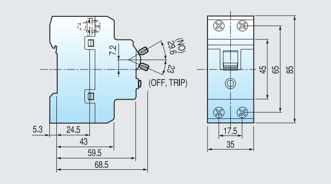 Kích thước Aptomat LS 32KGRd 20A