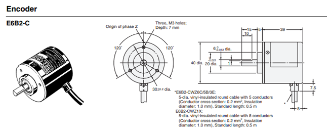 Kích thước bộ mã hóa vòng quay Encoder Omron E6B2-CWZ6C 360P/R 2M