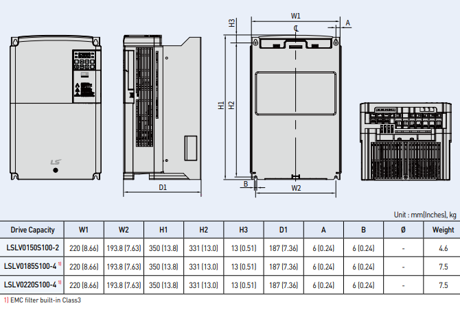 Kích thước biến tần LS LSLV0150S100-2EONNS
