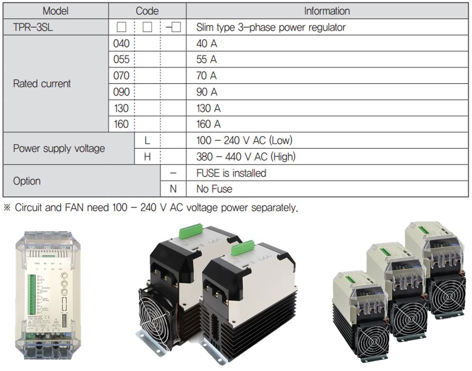 bảng chọn mã bộ điều khiển nguồn Hanyoung TPR-3SL series
