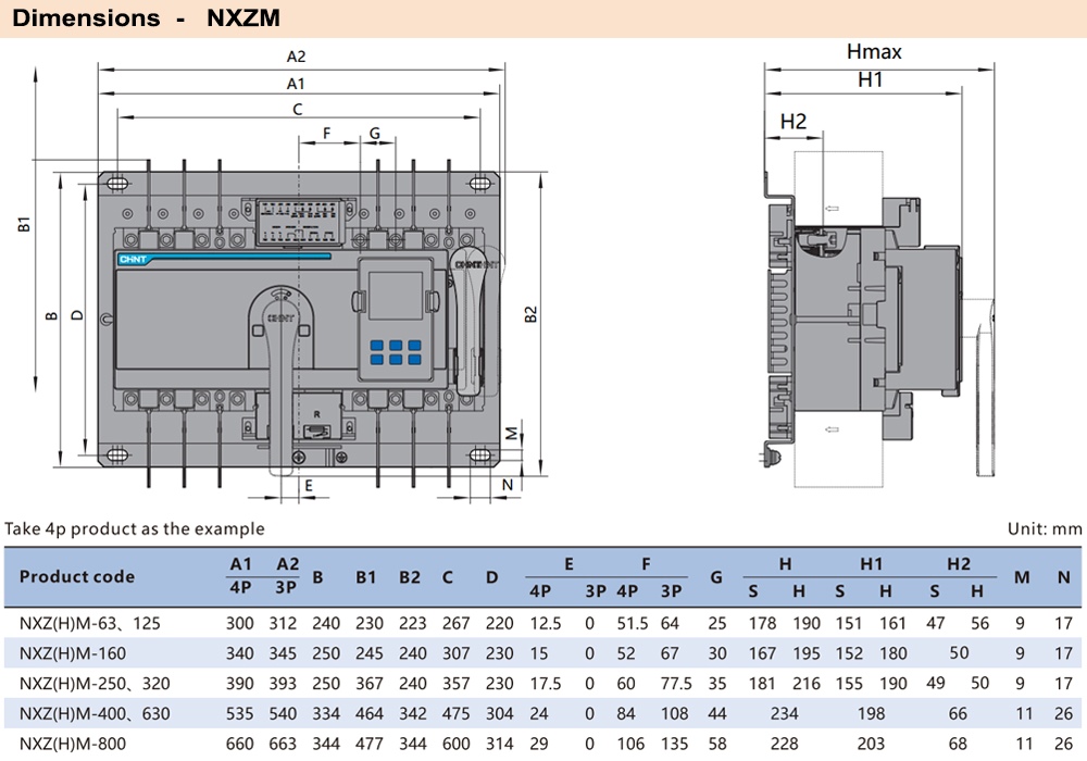Kích thước ATS Chint NXZM-63S/4B 32A