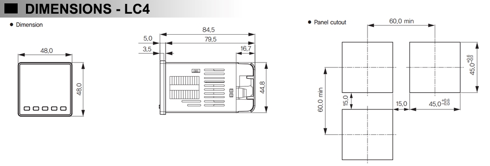 Kích thước Bộ đếm kỹ thuật số - Hanyoung LC4-P42NA