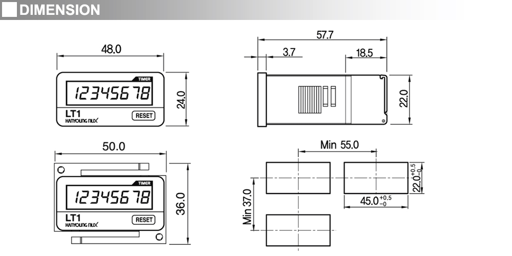 Kích thước Bộ định thời - Hanyoung LT1-F