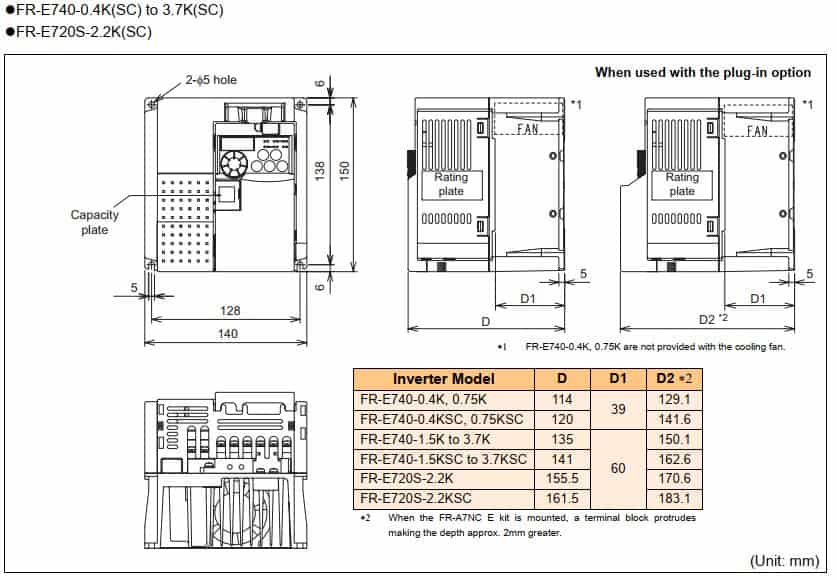 kích thước biến tần FR-E740-0.4K