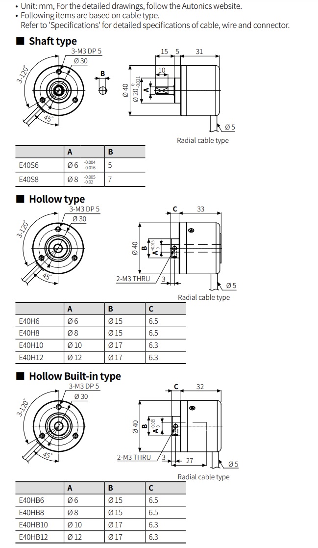 Kích thước bộ mã hóa vòng quay E40H8-1000-2-N-24