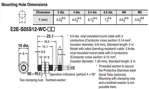 Kích thước của E2E-S05S12-WC-B1 2M