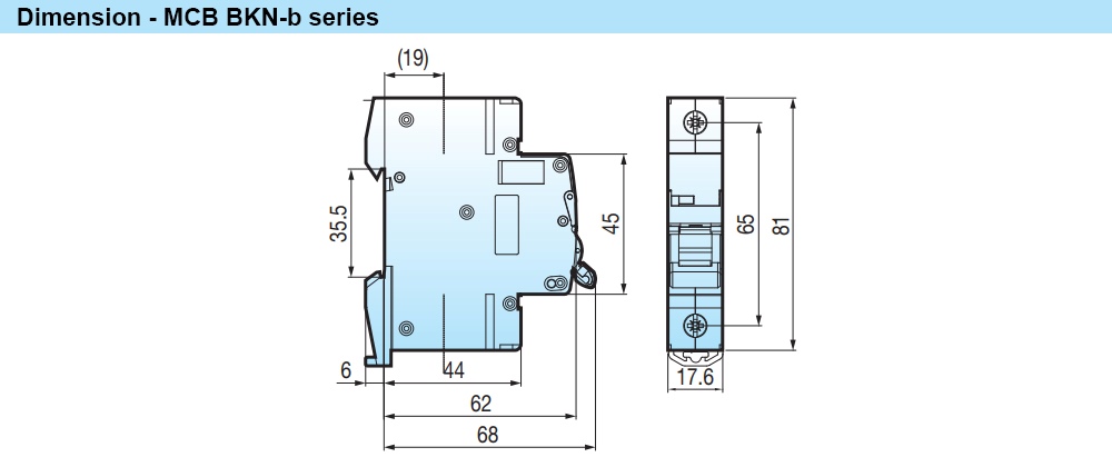 Kích thước MCB LS BKN-b 2P 6A