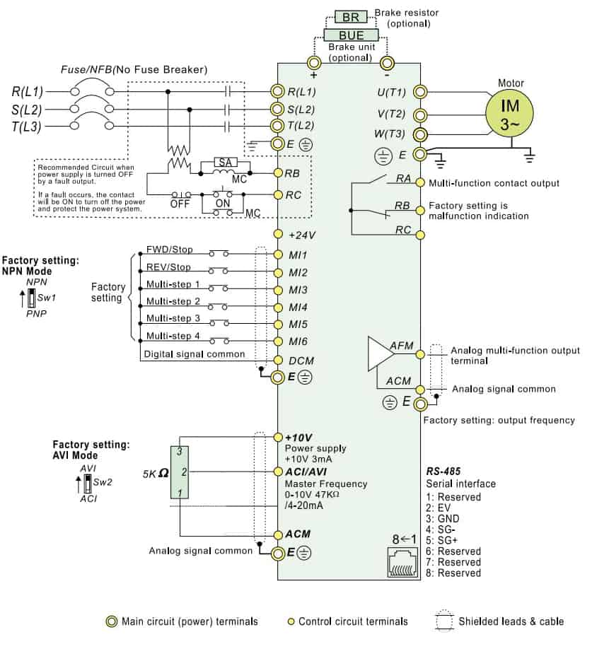 sơ đồ đấu dây biến tần Delta VFD-EL