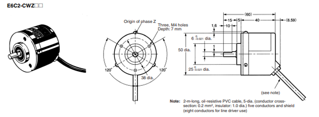 Kích thước bộ mã hóa vòng quay Encoder Omron E6C2-CWZ6C 800P/R 2M