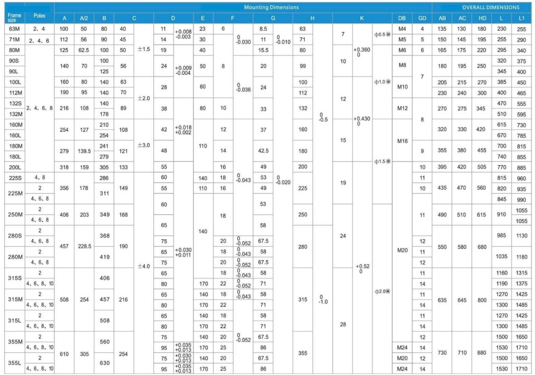 Kích thước motor IE1 Series 