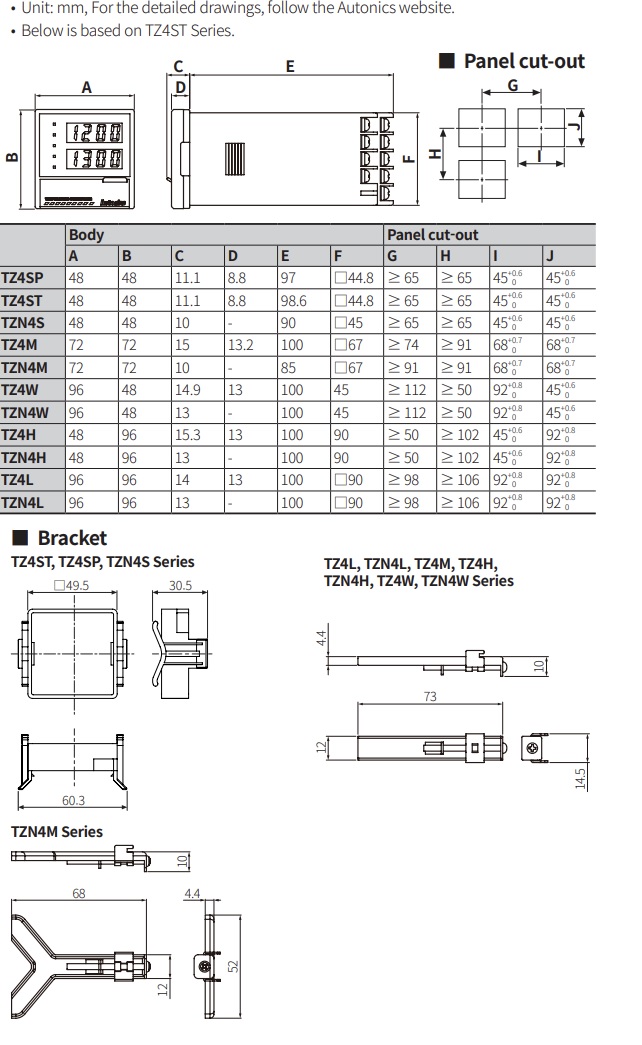 Kích thước bộ điều khiển nhiệt độ TZ4H-14C Kích thước bộ điều khiển nhiệt độ TZ4H-14C